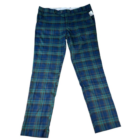 Barabas Other - NEW Barabas Plaid Pants Navy Blue Lime Green Men's Sz 36x30 Slim Fit Trouser NWT